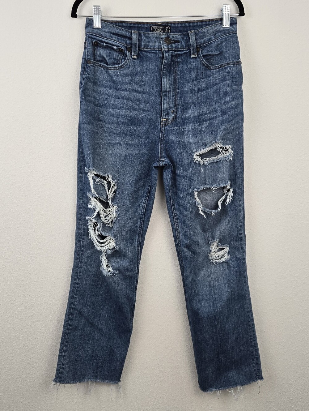 Abercrombie & Fitch Distressed Zoe Natural Rise Ankle Straight Raw Hem Jean